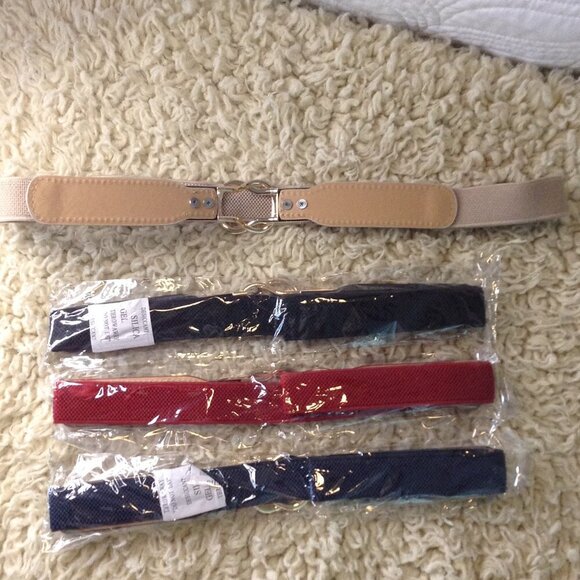 NWOT Lot of 4; Stretch Belts; 4 colors; One size; metal S hook, Versatile, Chic - Picture 2 of 3